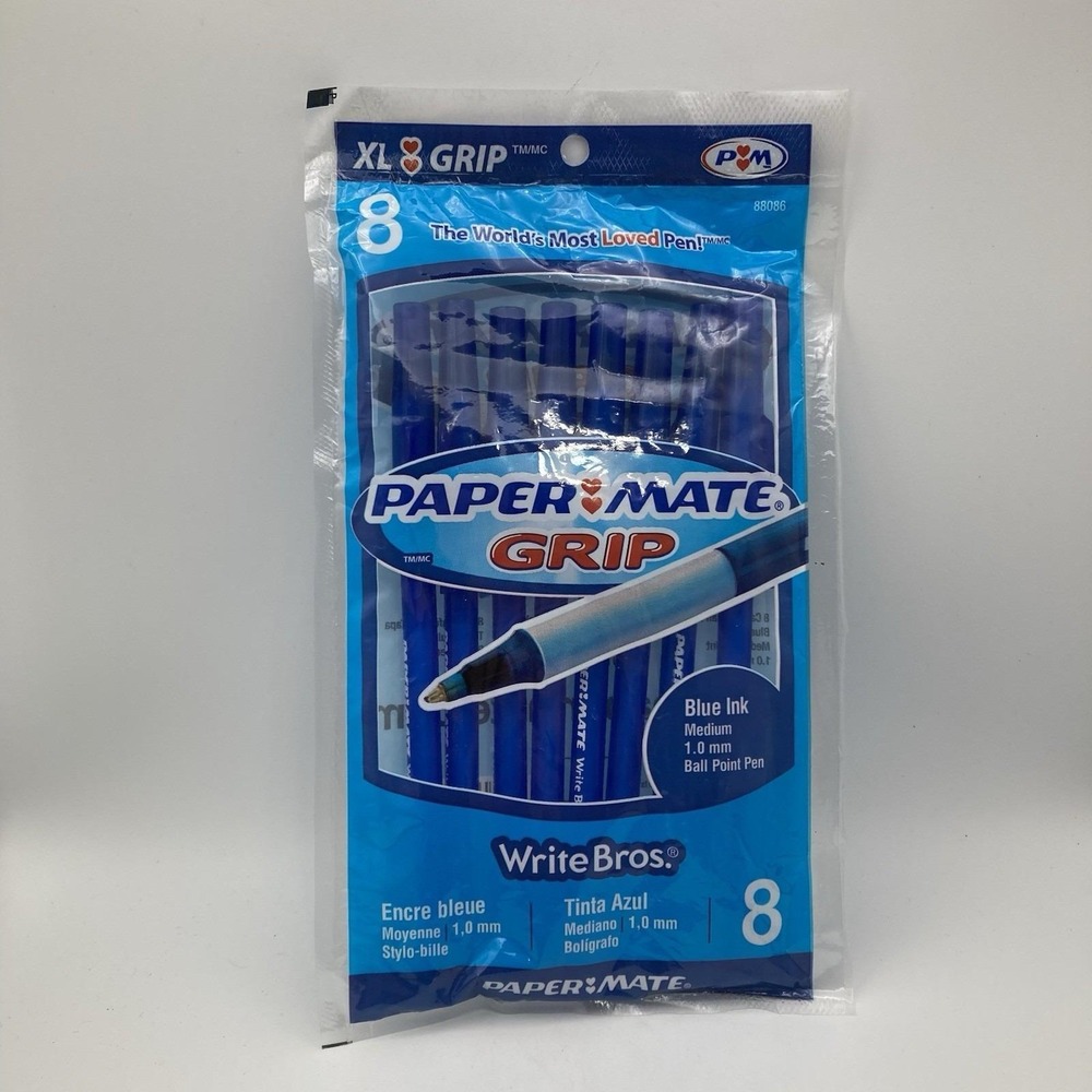 Vintage 2006 Paper Mate Grip Blue Ink Pens / Pack of 8 / Factory Sealed New